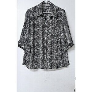 KATHY CHE Zebra Print Long Sleeve Button Up  Women Shirt Top (L)
